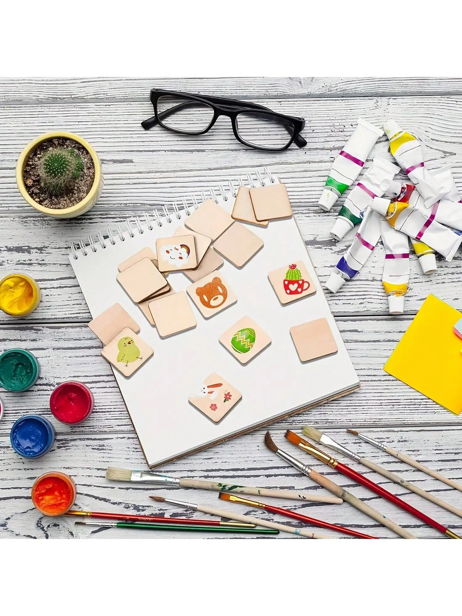 100 قطعة كتل خشبية مربعة رقائق الخشب (25 مللي متر/1 بوصة) مربع مستدير الزاوية رقائق الخشب الفارغة DIY بها بنفسك رقائق الخشب المربعة للحرف اليدوية #4