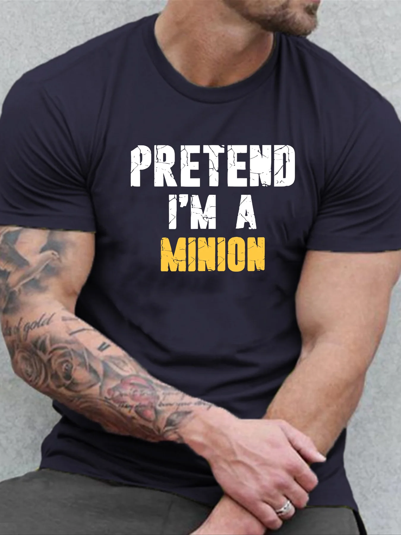 Pretend I'm A Minion Print Men's Creative Top Funny Slogan Casual Short Sleeve Crew Neck T-shirt For Summer Outdoor