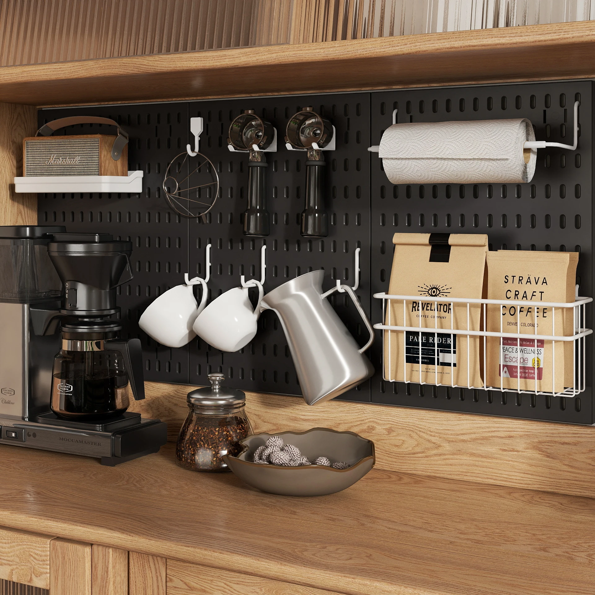 Multifunctional Coffee Corner Pegboard, Wall Mount Organizer for Coffee Bar Accessories, Tamper, Hand Brew Kettle