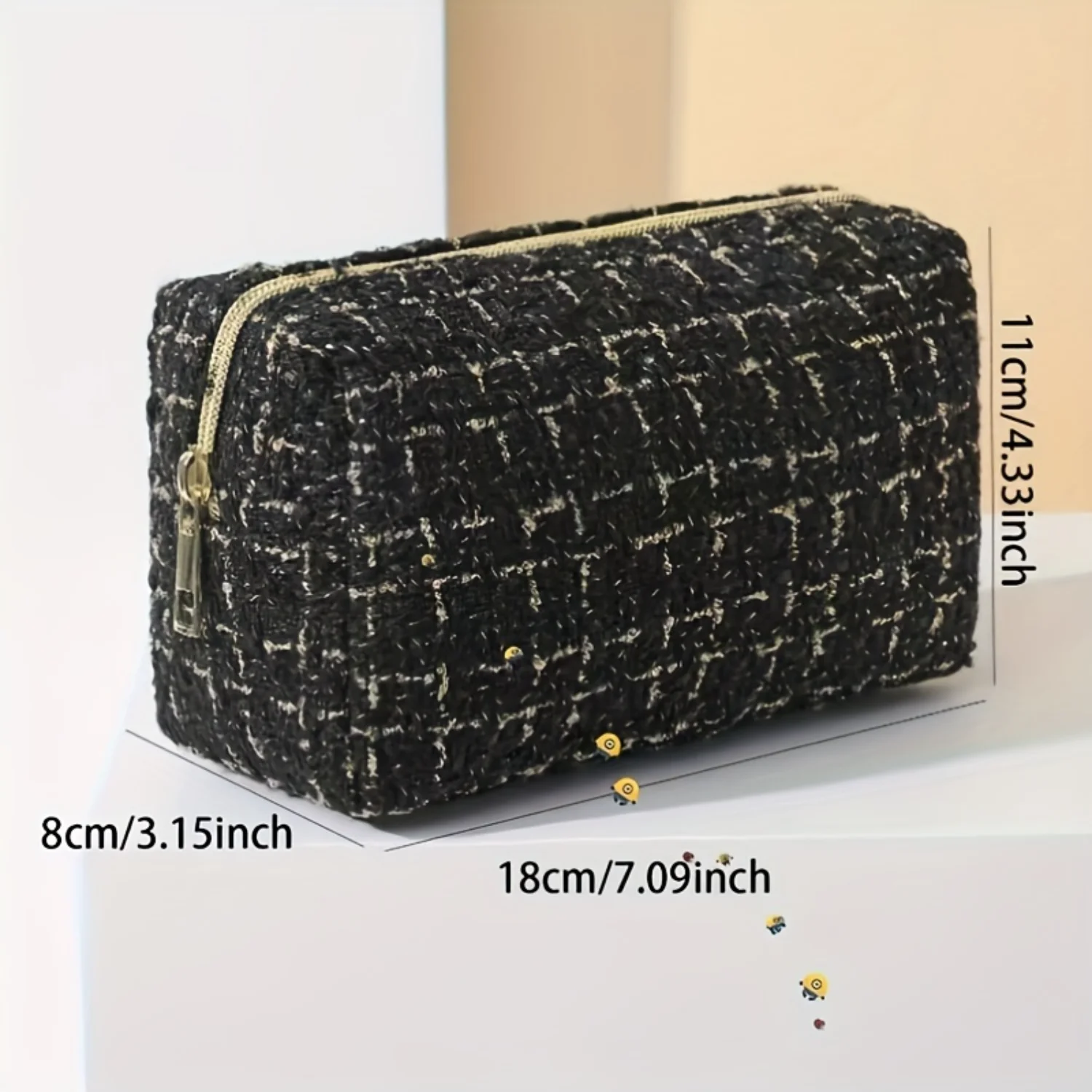 Elegant Plaid Pattern Makeup Bag Travel Cosmetic Pouch Zipper Make Up Organizer Toiletry Bag For Women   Gifts