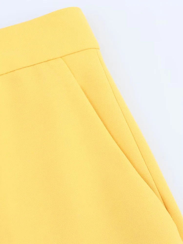 ZAJIA 2025 new women's clothing European and American style yellow front slit high waist temperament slim flared wide leg pants