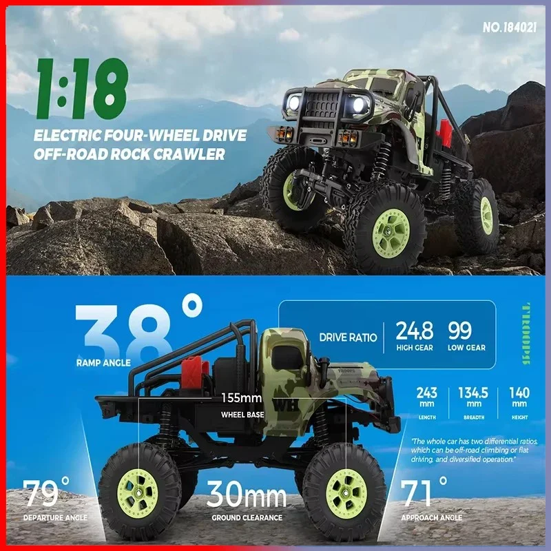 WLtoys 184021 Rc Car 4WD Electric Off-Road Climbing Car 1:18 Remote Control High-Speed Climbing Crawler Vehicle Toys for Kids