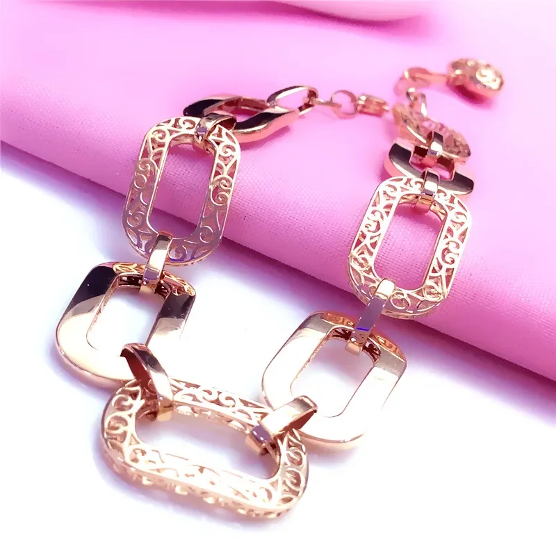 Fashion Hip-hop style hollow out coarse bracelet for women 585 purple gold plated 14K rose gold square geometric bangles jewelry