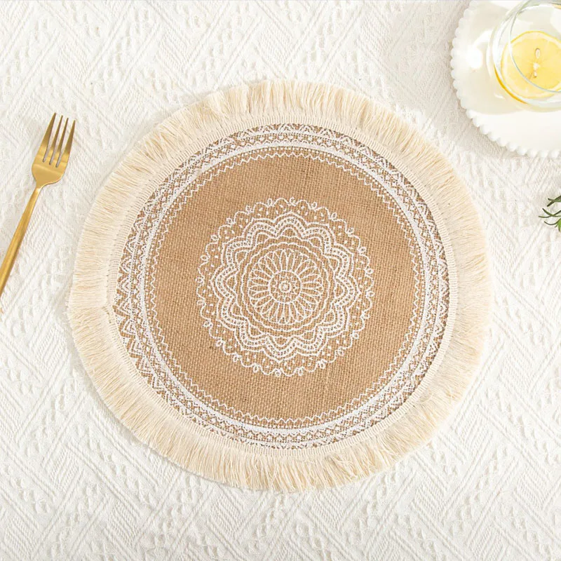 Creative Jute Placemat Coaster Photo Props Home Linen Cloth Art Bowl Mat Table Placemat Mantel Individual Kitchen Gadget Sets