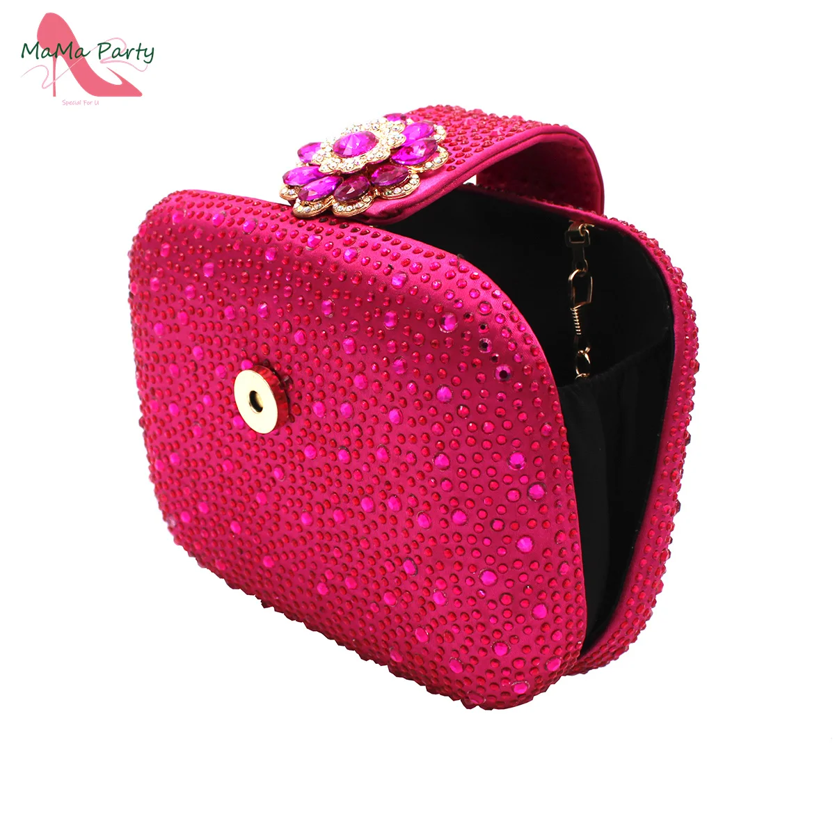 2024 High Quality New Arrivals Italian Design Shoes and Bag Set in Magenta Color Decorate with Rhinestone for Wedding