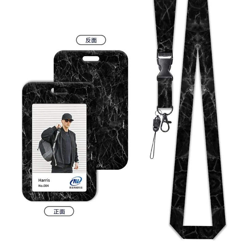 Black Marble Card Holder Women Men Business Lanyard Badge Card Case Women Student Lanyard ID Name Card Holder