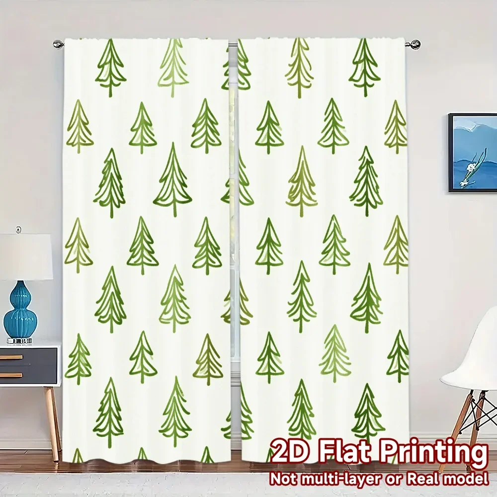 2pcs,Curtains Christmas Trees Green (2) Modern Curtains Roller Blinds 100% Polyester Curtains All Seasons Decorative for