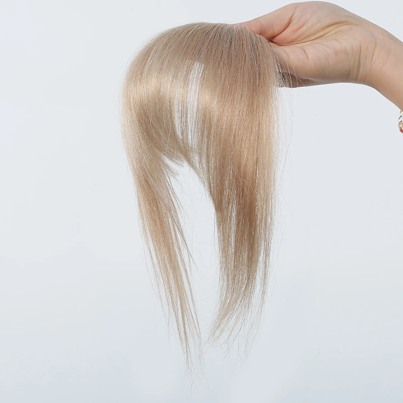 100% flequillo de cabello humano Rubio marrón Wispy Bang Clip de cabello en flequillo con patillas postizo para mujeres Clip en Air Bang 4,5 pulgadas