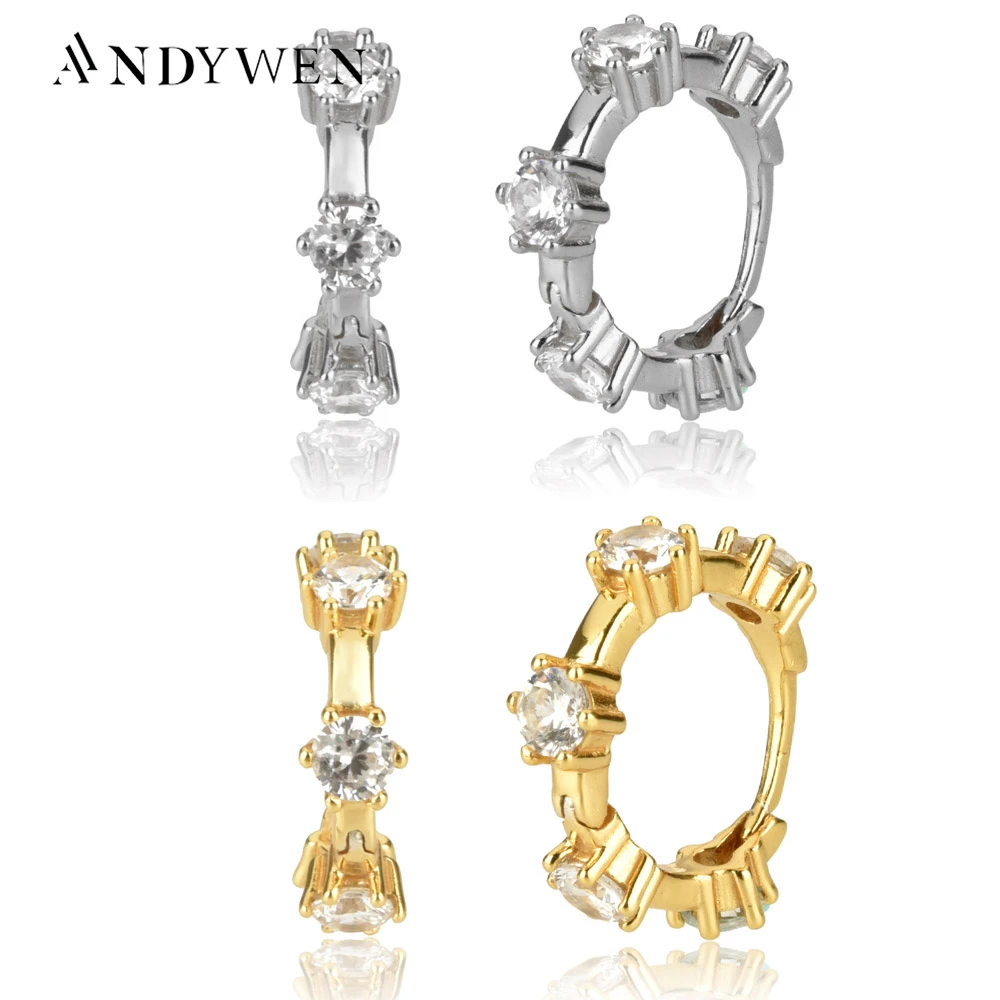 ANDYWEN 925 Sterling Silver Unique Zircon Hoops 2020 New 9.6mm Huggies Crystal CZ Pendiente Piercing Ohrringe Jewelry For Female