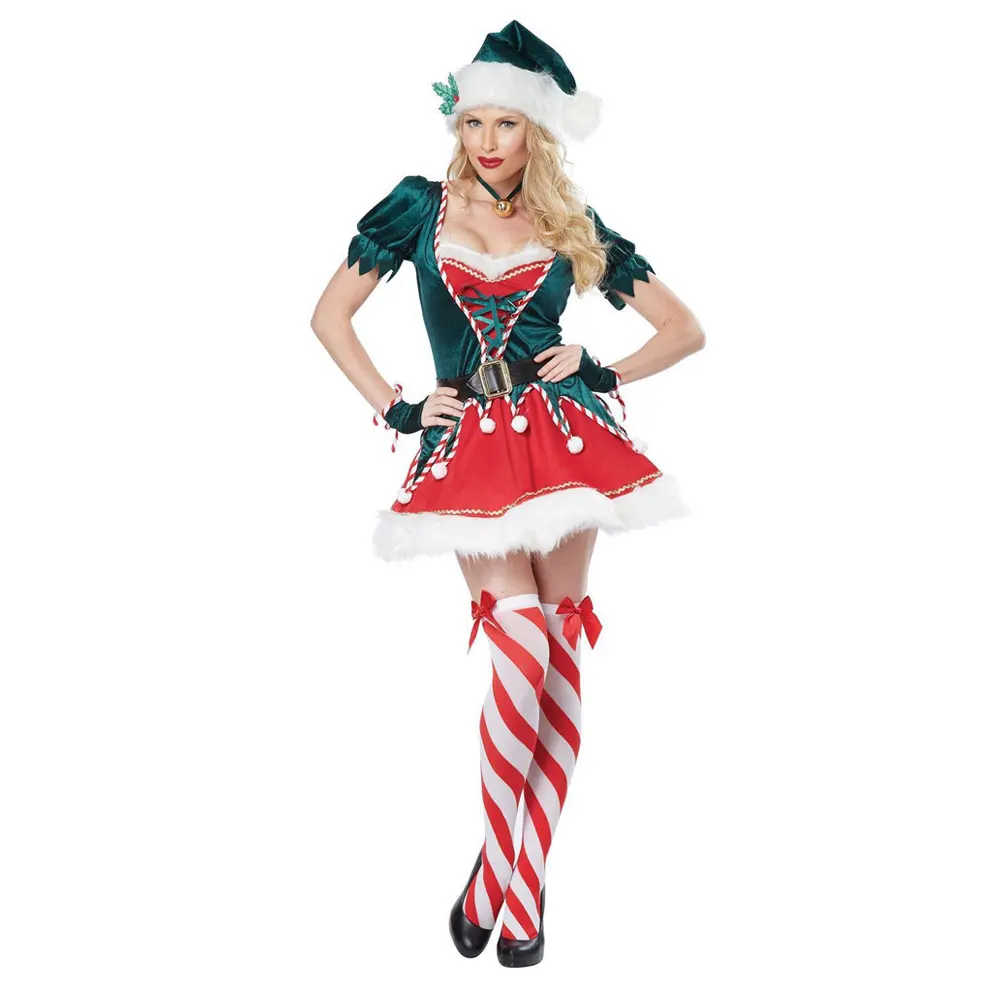 

Christmas New Year Masquerade Party Santa Claus Green Elf Cosplay Costume Halloween Xmas Stage Performance Fancy Dress