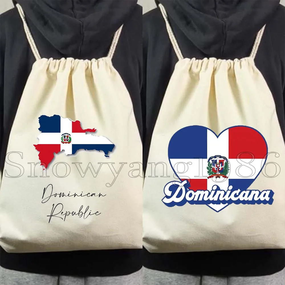 Dominican Republic Flag Map Dominic Girl Santo Domingo Gifts Canvas Drawstring Bag Soccer Backpack Sackpack Sports String Bag