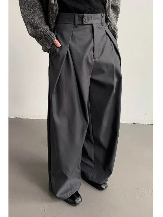 

Брюки MION Long Corridor: широкие, повседневные, свободные, с эффектом мятости, удлиненные, в западном стиле, унисекс, длина в пол