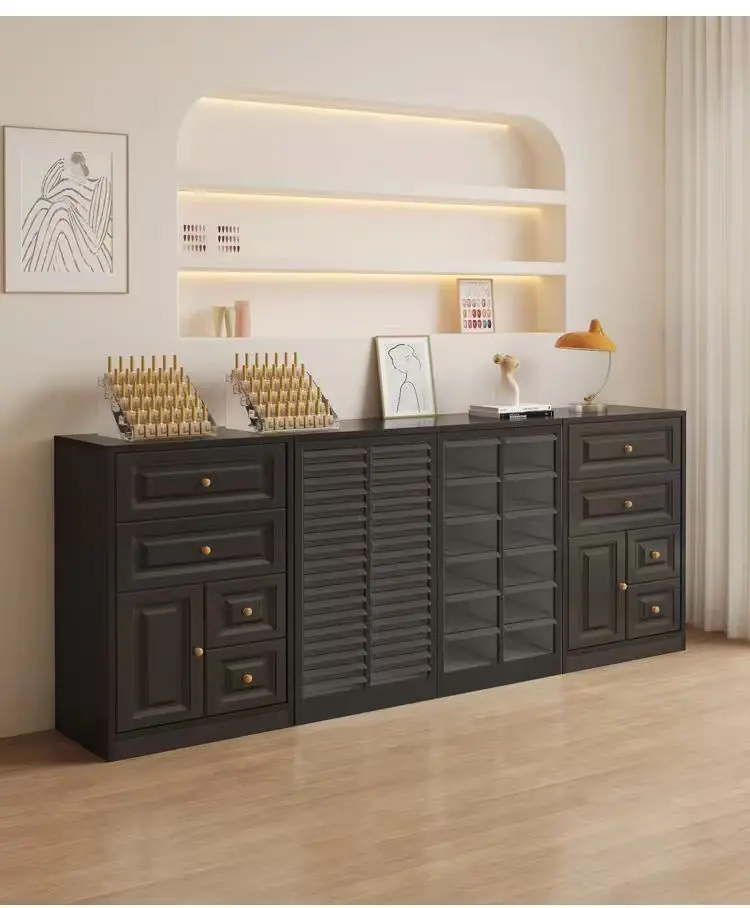 Black  Nail Art Display Cabinet  Nail Polish Glue Storage Cabinet    Multi-layer Floor Standing Cabinet