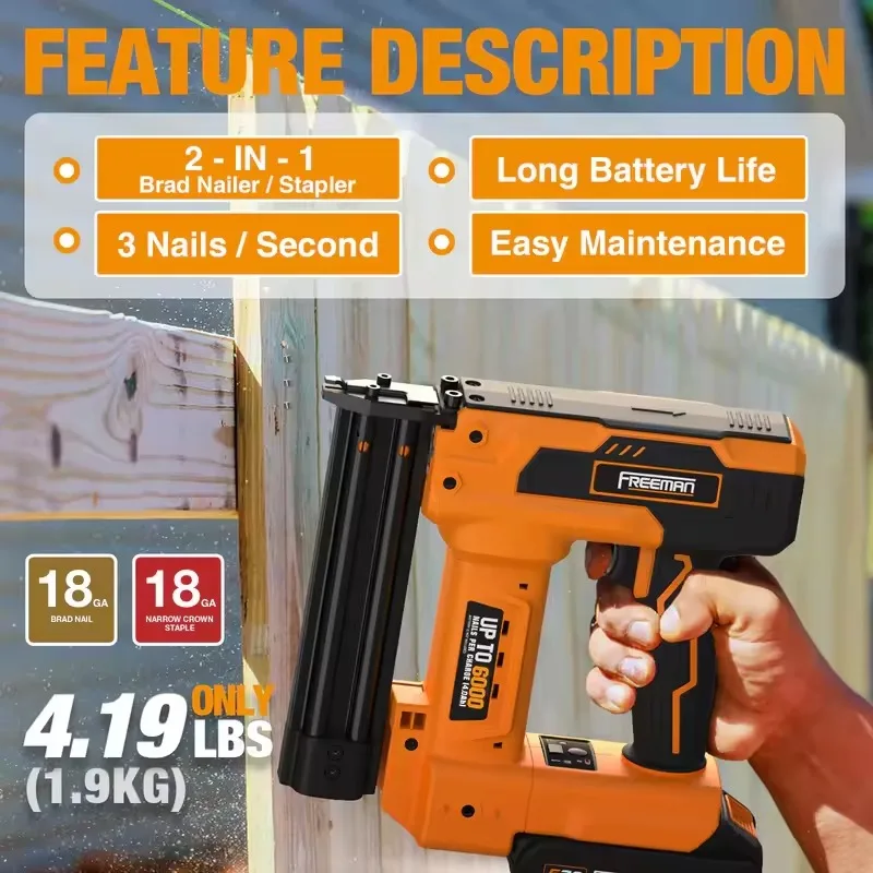 Freeman LDAF30 Industrial & DIY Cordless Lithium-ion Battery Brad Nailer 18 Gauge High Capacity Nail Gun
