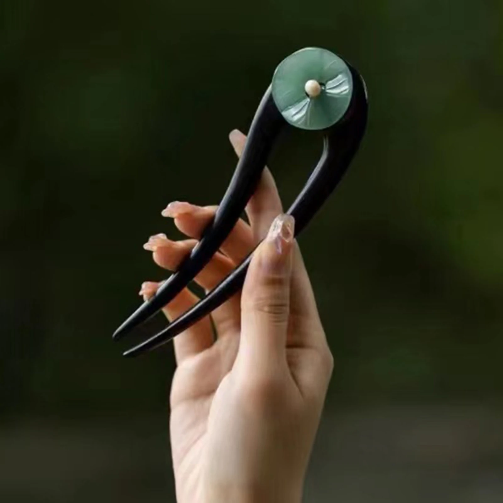 U Shape Simple Women\'s Hairpin New Chinese Style Jade Lotus Leaf Wooden Hair Stick Elegant Vintage Hanfu Hair Accessories