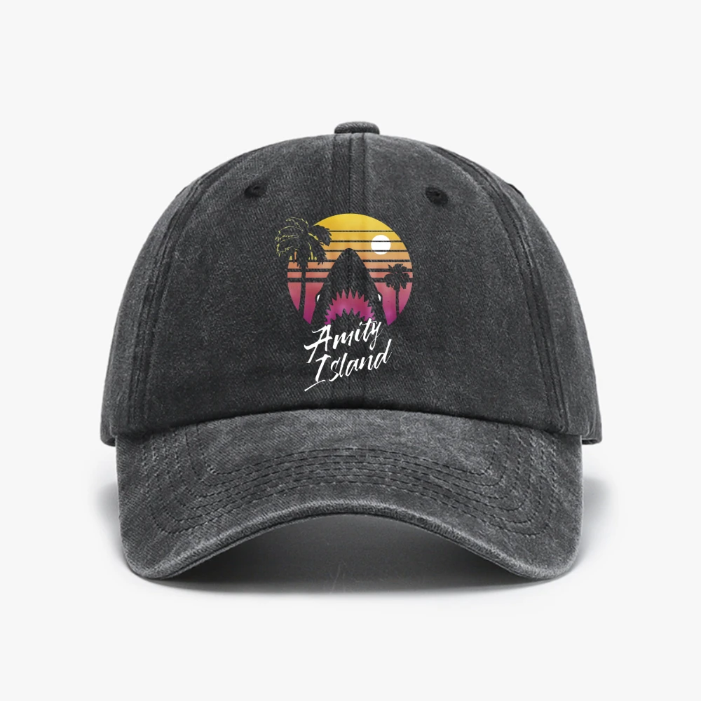 Fashion Shark Fishing Baseball Caps Distressed Washed Cowboy Hat Amity Island 1975 Jaws Outdoor Summer Adjustable Hats