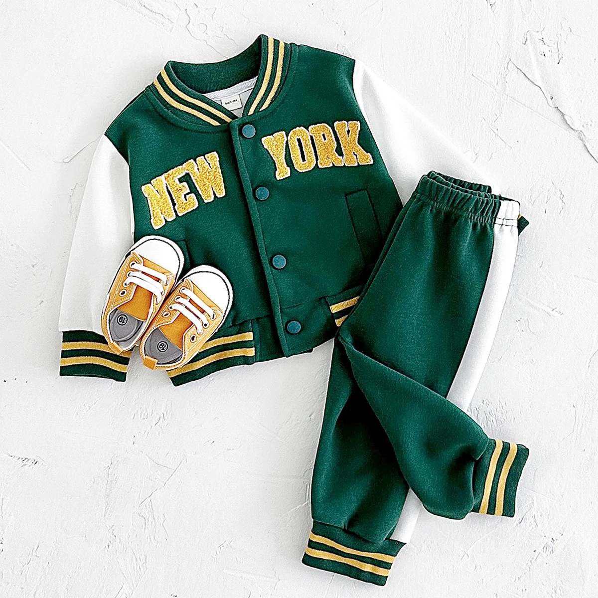 Newborn Baby 2024 Boys Girls Clothes Autumn New Embroidery New York Loose Coat Top+Thick Pants Set Fashionable Baseball Jacket