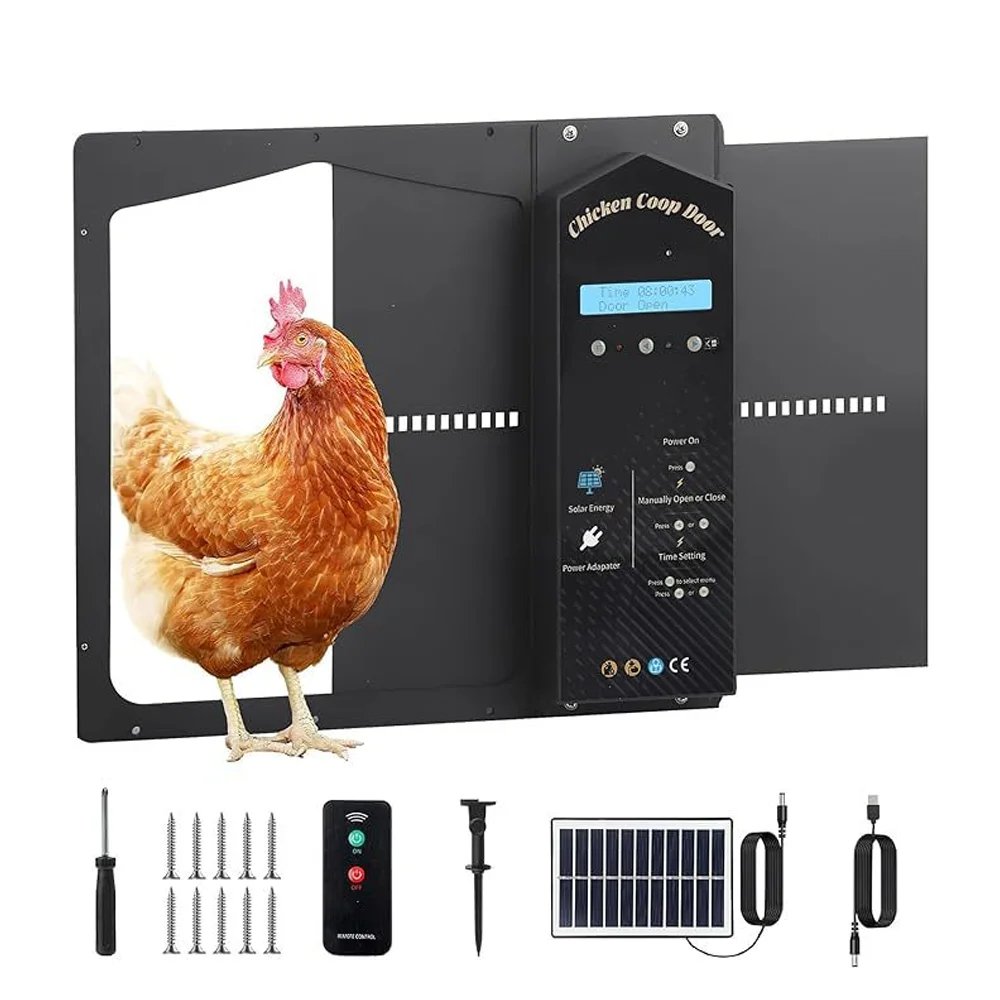 

Горизонтальная интеллектуальная дверь курятника на солнечной энергии с защитой от защемления и автоматическим переключателем освещенности, открытие куриной двери