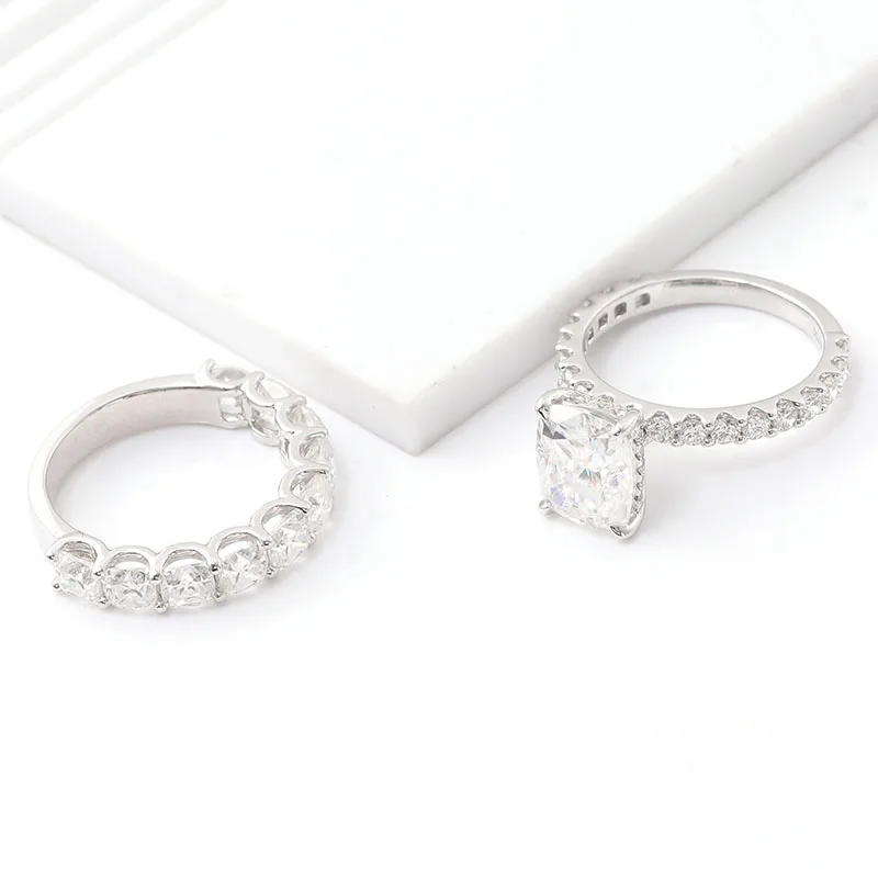 Provence Luxury stack band Solid Gold 2.5ct IGI Cushion cut Lab Diamonds Halo half band set Bridal Set Engagement band Custom