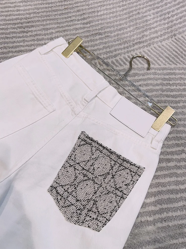 Slimming White Straight Leg Jeans Diamond Pattern Cover Hip l Waist Long Pants Women's Premium Denim Spring 2025