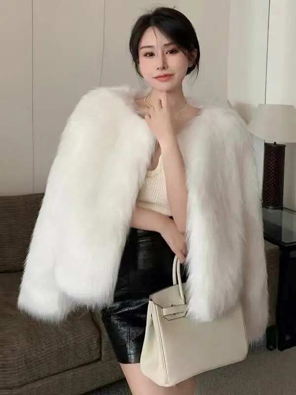 Mantel bulu palsu modis wanita Korea, pakaian pesta wanita elegan luar Cardigan s Solid hangat Mode Musim Dingin T831