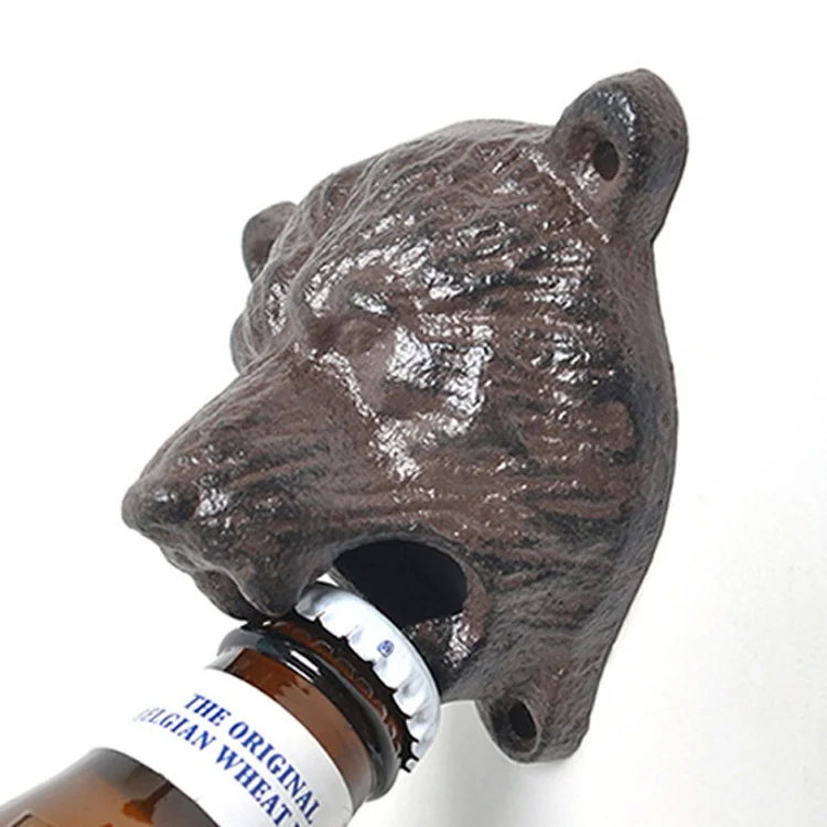 Creative Cast Iron Bear Head Bottle Opener Wall Beer Open Bottle Bar Restaurant Fixed Wall Opener