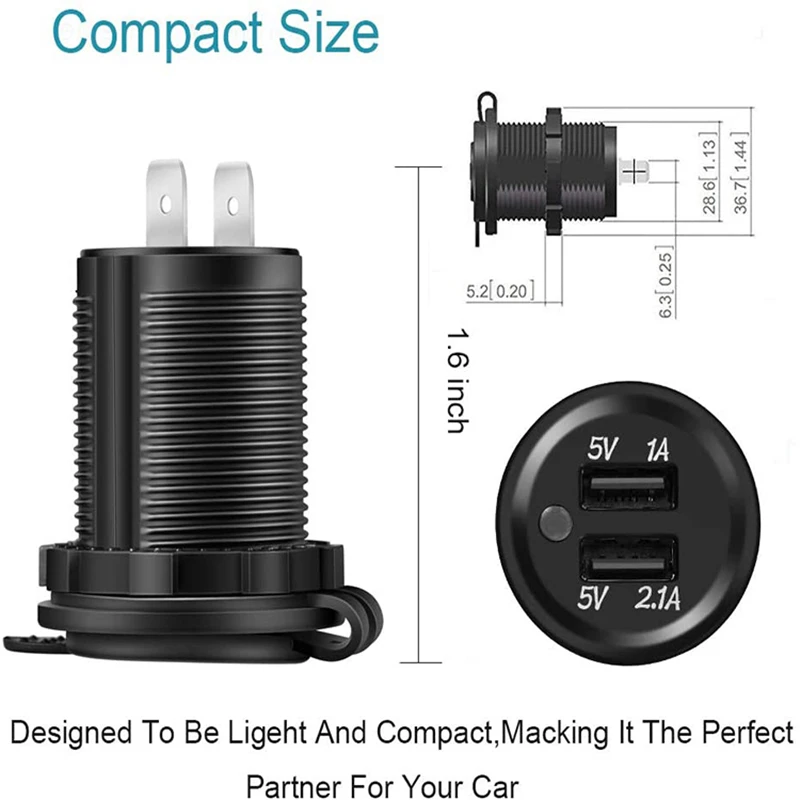 5V 3.1A Dual USB Car Charger Socket Adapter Power Outlet Car USB Charger socket for 12V 24V Motorcycle Car boat and more