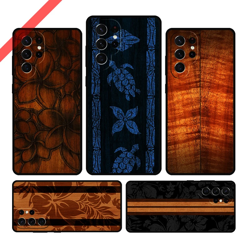 Beach Hawaiian Faux Koa Wood Phone Case For Samsung Galaxy S20 FE S21 S10 S23 Plus S24 S22 Ultra Coque Note20 Note10 S9 S8 Cover