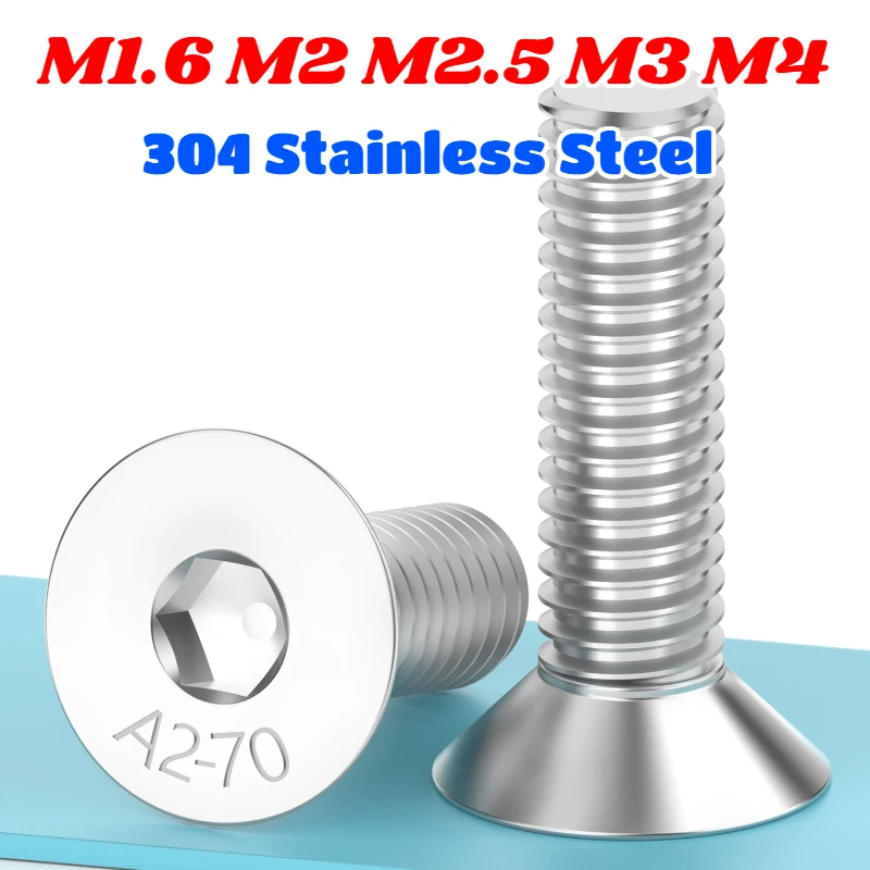 20/30pcs DIN7991 M1.6 M2 M2.5 M3 M4 304 Stainless Steel Countersunk Head Hex Socket Screws Bolt Allen Machine Screws