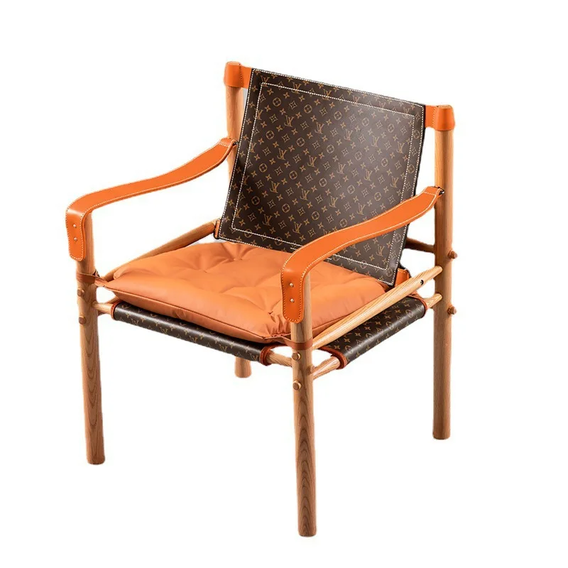 

Italian style, simple, household, solid wood, leisure chair, creative, black walnut, saddle leather