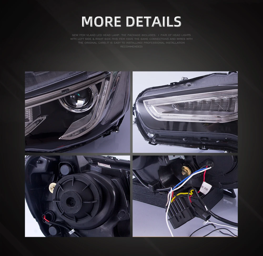 VLAND Headlight Assembly FOR MITSUBISHI LANCER 2008-2017 LED Headlights LED Running Light