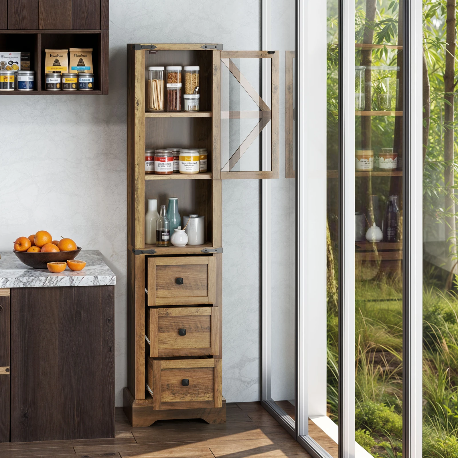 

68" Tall Bathroom Cabinet Storage Adjustable Shelves w/ 3 Drawers