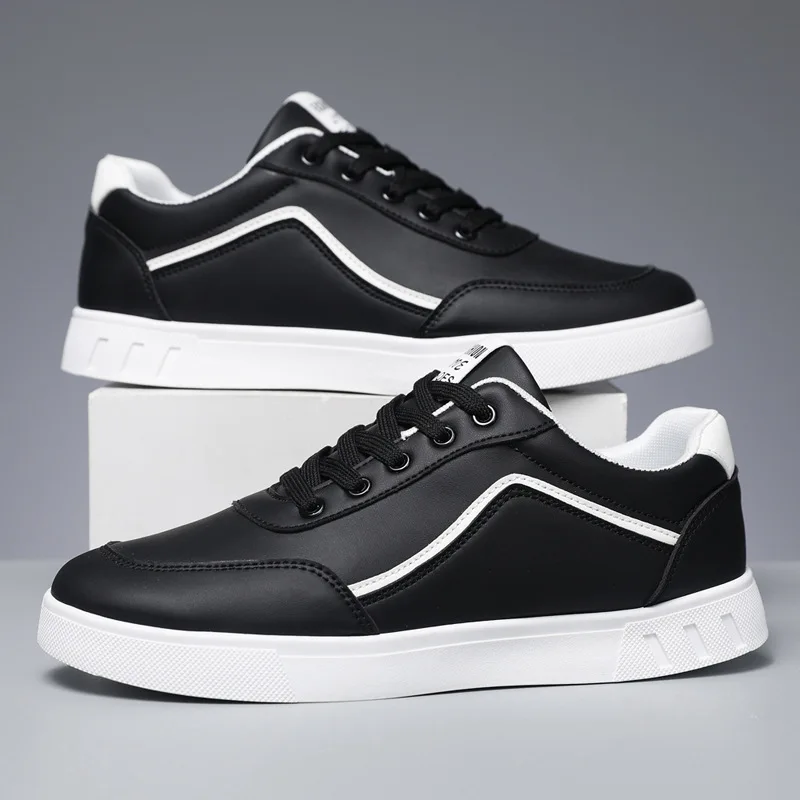 White Vulcanized Sneakers for Men, Flats, Comfortable Shoes, Lace Up, Fashion, Plus Size, 39-48, Autumn, Spring