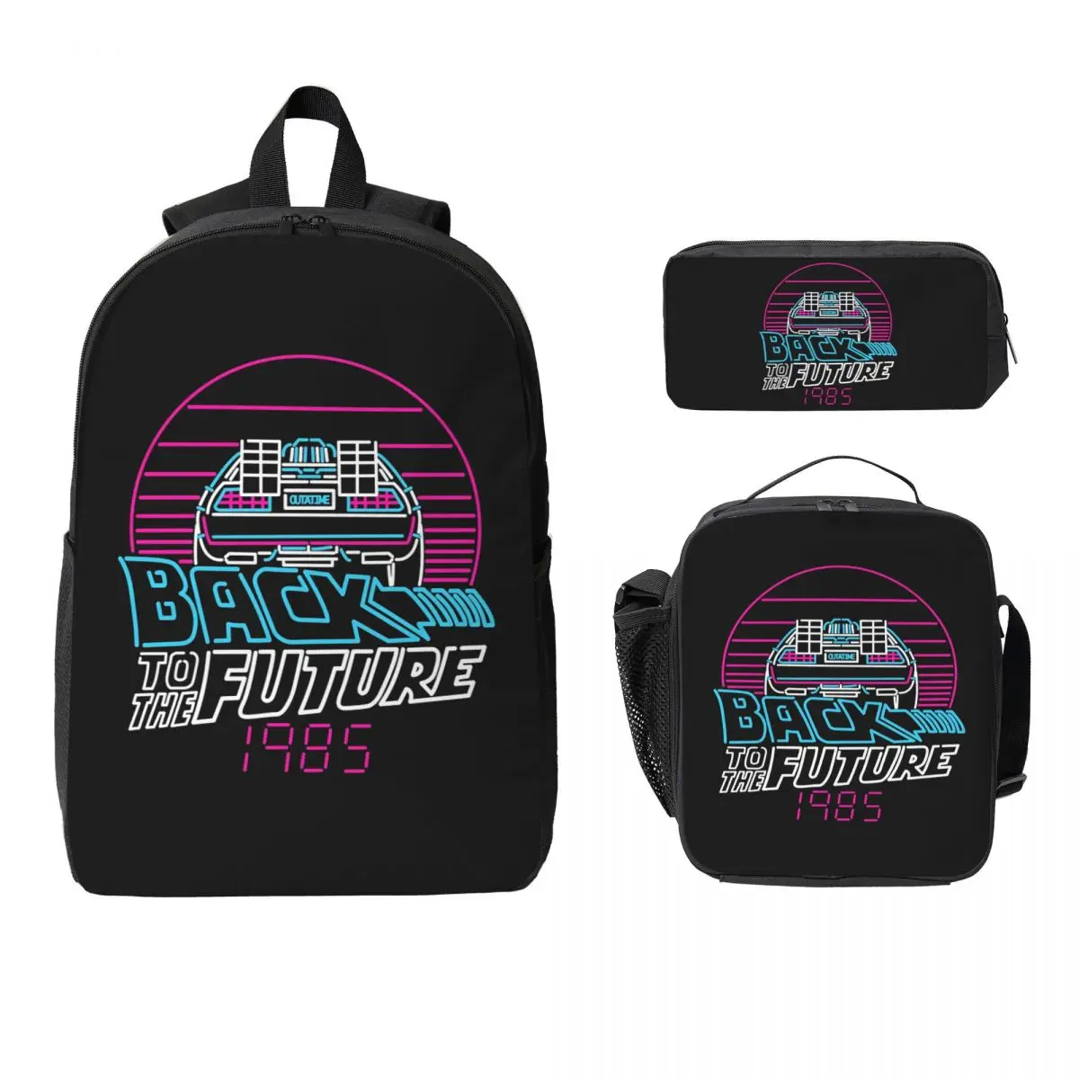 Back To The Future 80s Delorean Future 1985 Backpack BookBag School Bag Laptop Shoulder Bags 3ps Insulated Lunch Bag Pencil Case