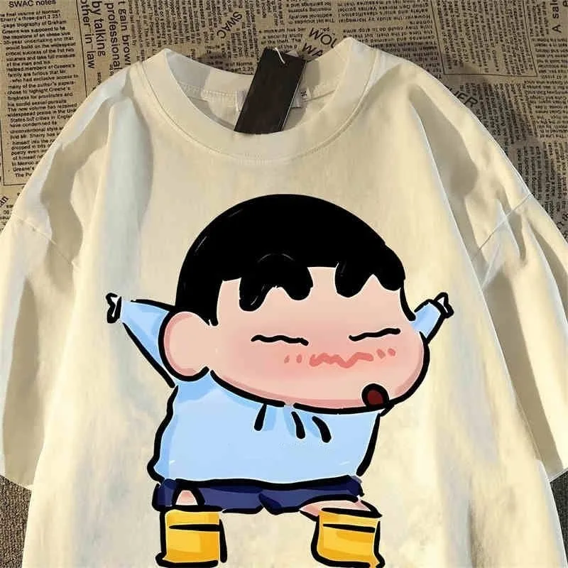 Crayon Shin Chan Rainy Day Print Casual T Shirt Cute Anime Short Sleeve Tee Streetwear Daily Wear