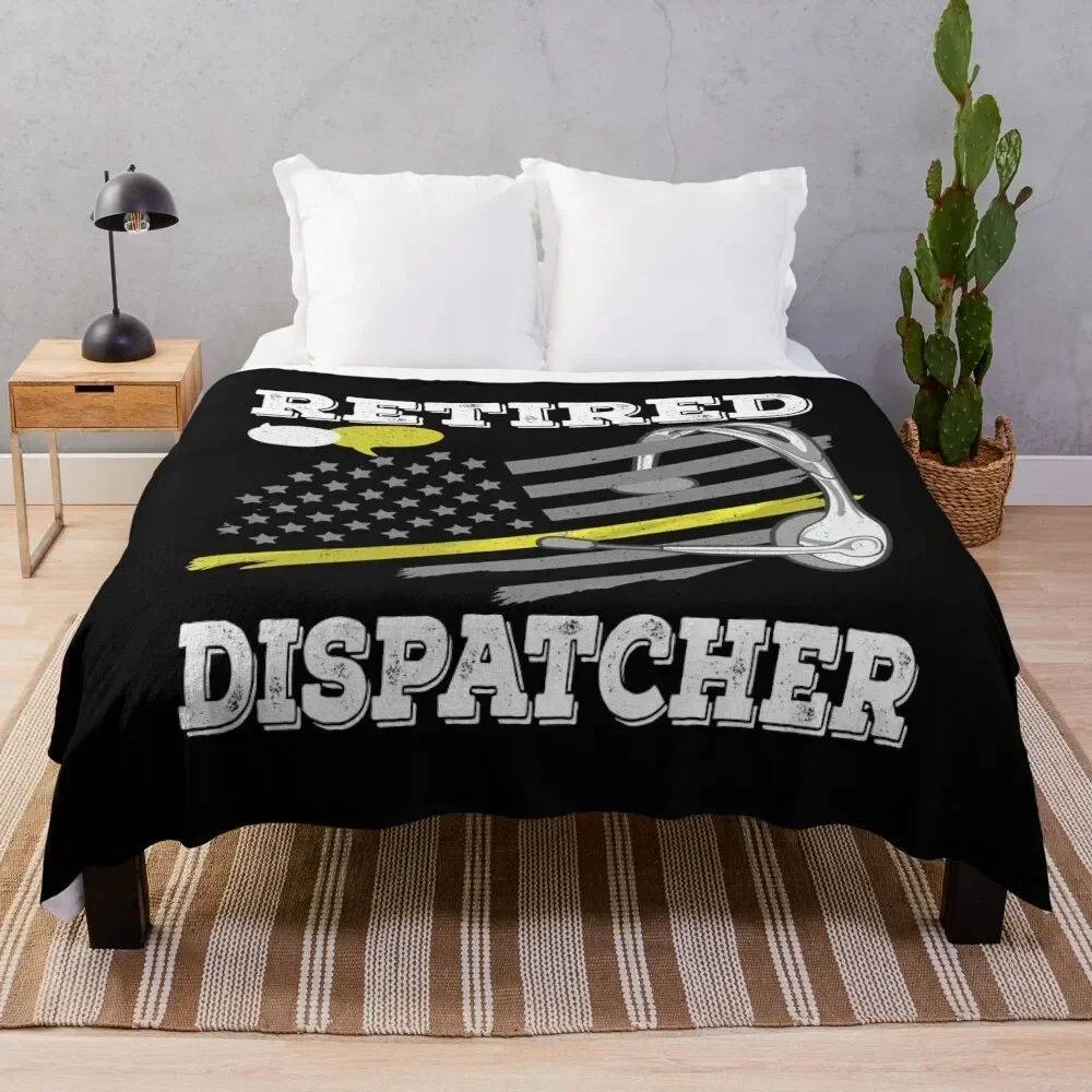 Proud Retired Dispatcher Gift - Thin Yellow Line - American Flag - Retirement Throw Blanket halloween Thermal Blankets