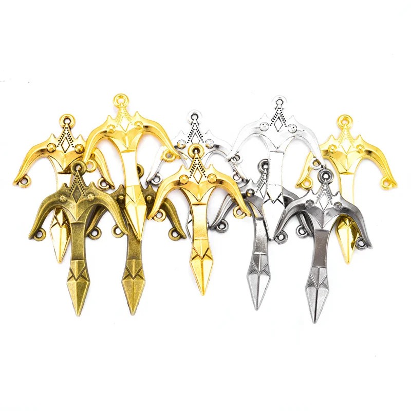 10PCS 5สีผสมอัลลอยมีเสน่ห์อัศวินดาบมีดดาบปืนโบว์อาวุธจี้สำหรับ DIY เครื่องประดับทำมือวัสดุ47X31mm