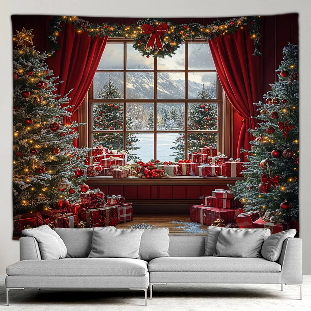 

Christmas Tapestry Christmas Tree Winter Snow Background Curtain Holiday Gift Living Room Bedroom Mural Patio Wall Decoration