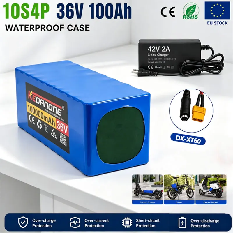 Batteria al litio per monopattino elettrico 10S4P 36V 100000mAh, pacco batterie 18650, batteria per monopattino elettrico 36V 100Ah, caricabatterie 36V+42V