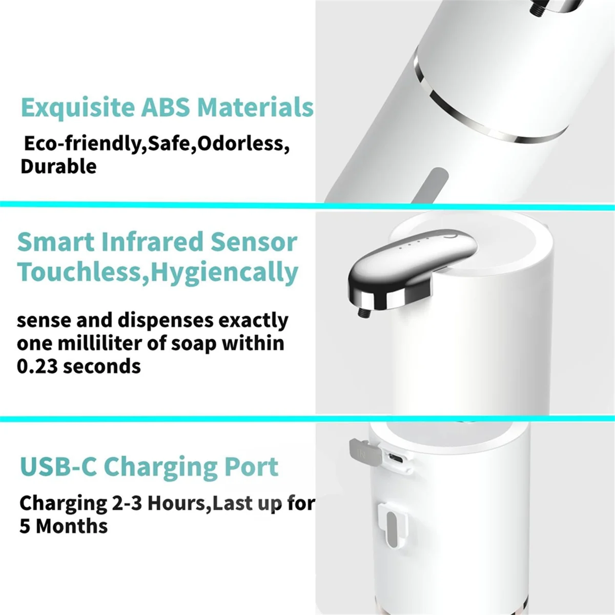 AB51 자동 비누 디스펜서 - 13.5 Oz 터치리스 폼 비누 디스펜서, 욕실 주방 접시 비누용 벽 디스펜서 펌프