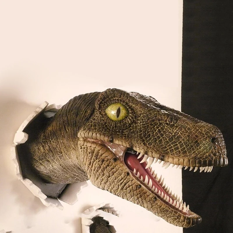 Jurassic World Dinosaur Wall Head Statue Bust Jurassic Velociraptor Dinosaur Head Wall Hanging Sculpture  Art 3D Sculpture