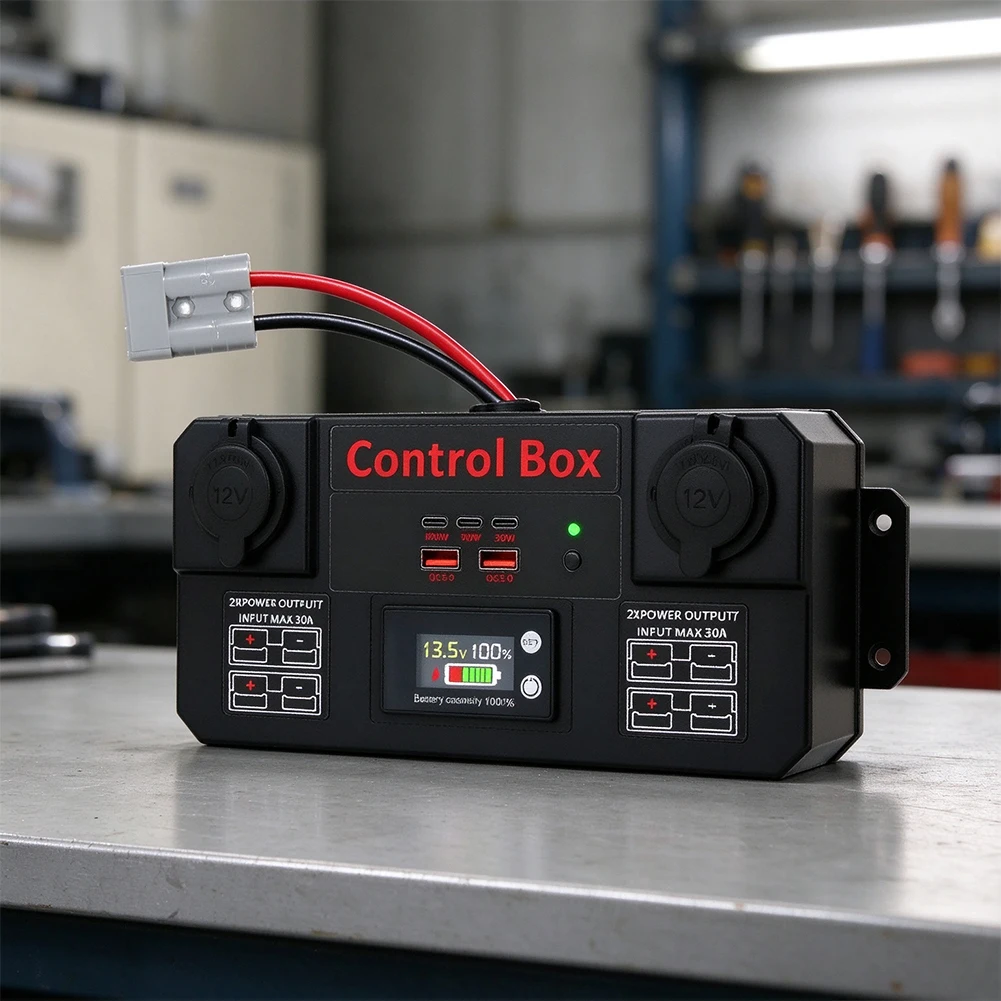 12-24V Power Distribution Box With LED Display, 4 USB Ports For Qc3.0, Dual 12V Sockets, 30A Fuse Block For RV Marine Boat Solar