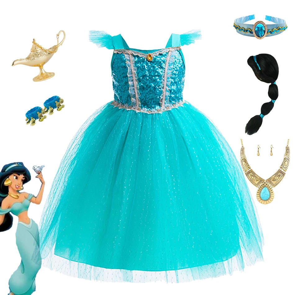 

Jasmine Princess Dress Kids Aladdin Magic Lamp Costume Elegant Gown For Girls Summer Halloween Carnival Role Playing Set 2-8Yrs
