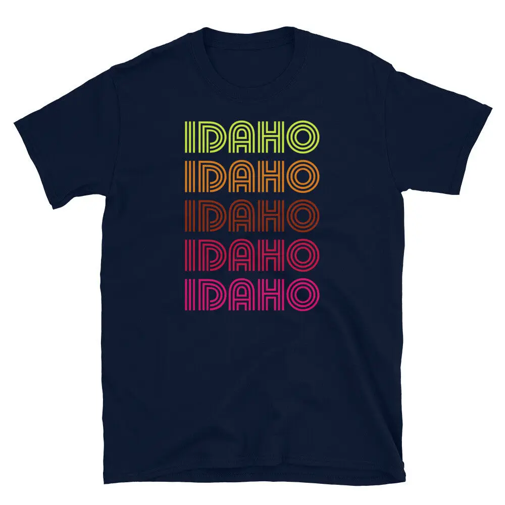 Retro State of Idaho Inline Font Disco Neon Vintage Short-Sleeve Unisex T-Shirt
