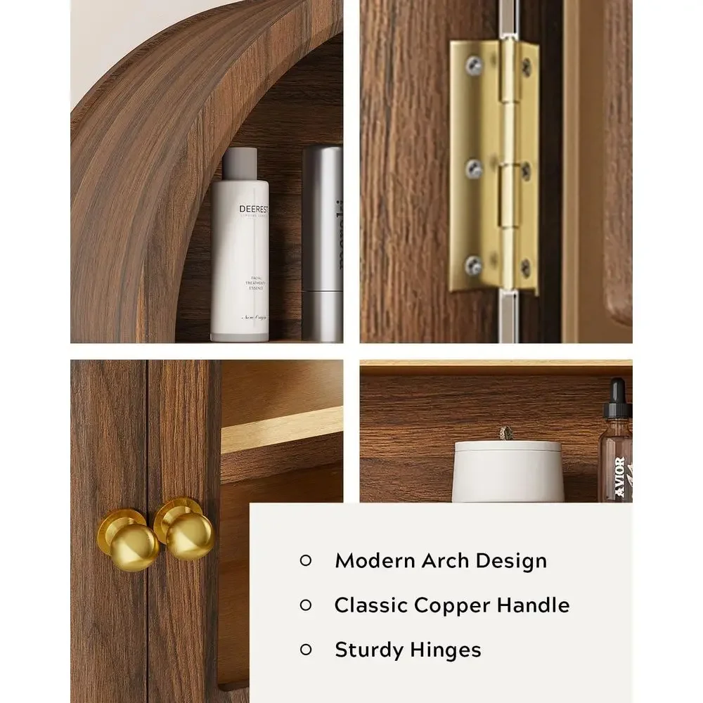 Elegant Arched Wall Cabinet with Open Shelves, Wood Bathroom Storage with Clear Acrylic Door, Adjustable Shelf Hanging Cabinet i view 4