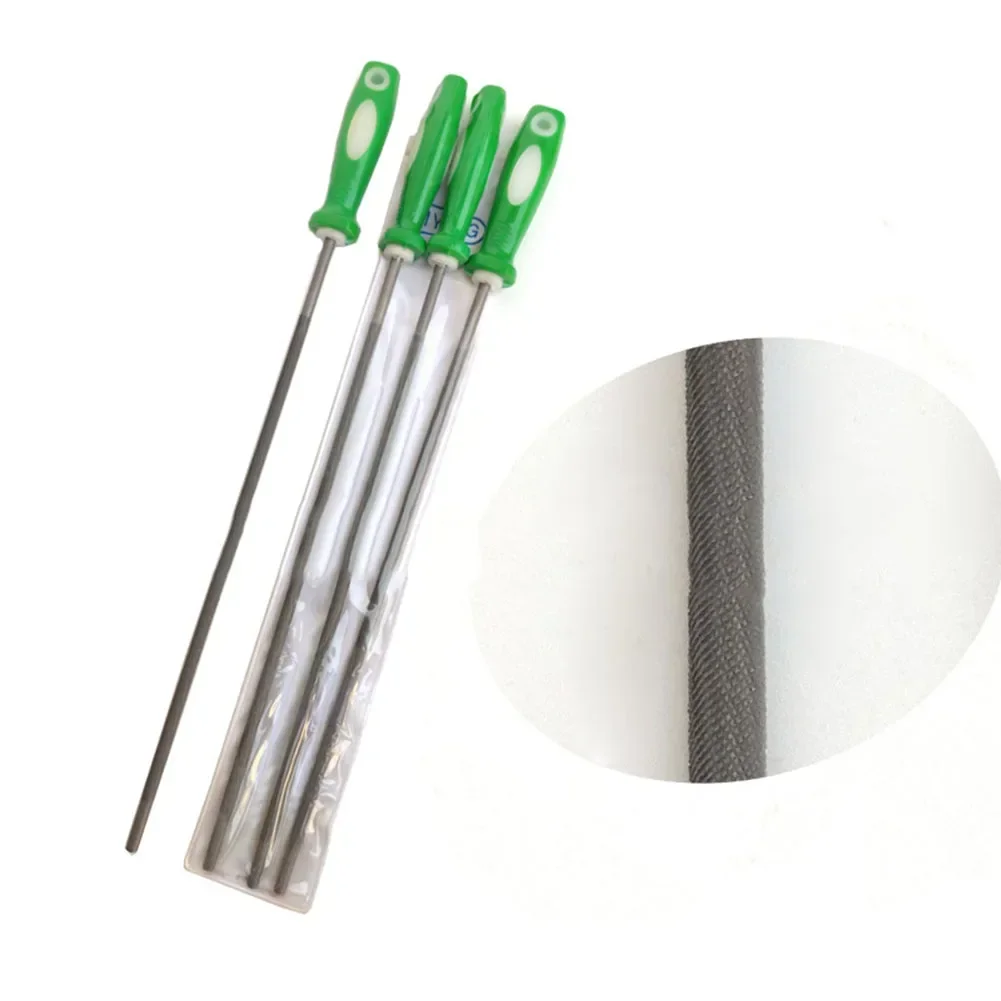 Lima de afilado de motosierra fácil de usar, lima de cadena de motosierra, mango de plástico, lima redonda, 11,22 pulgadas de longitud, 4,8mm de diámetro