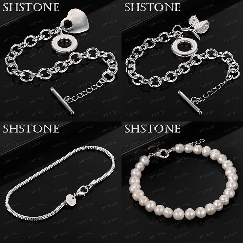 

Fine 925 Sterling Silver Heart Leaf Beads Snake Chain Bracelets Women Birthday Party Fashion Simple Accessories Nice Jewelry