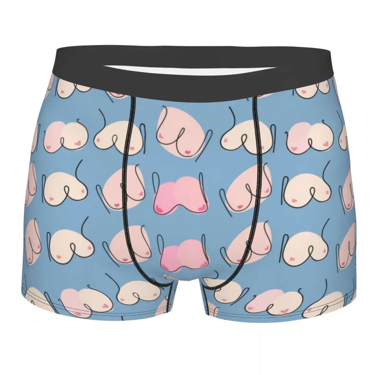 Blue Boobs Pattern Man Underwear Cartoon Boxer Shorts Panties Novelty Soft Underpants for Male S-XXL