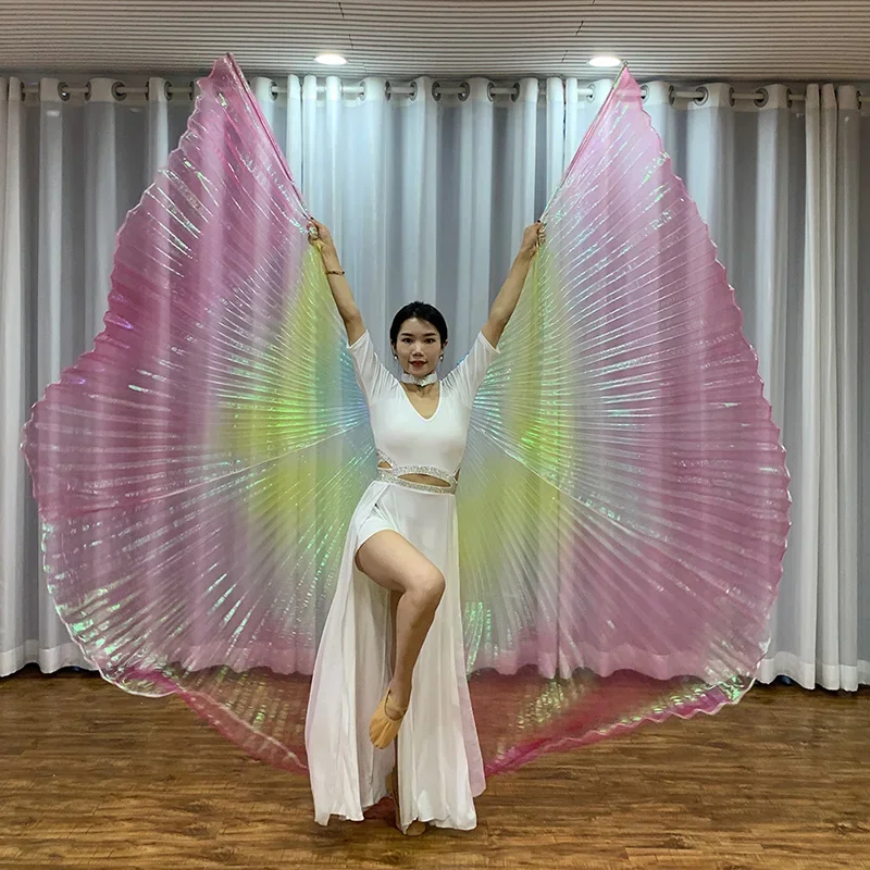 Adult children dance Wings Tri-color Blue, Yellow, Red, Rainbow and Golden Wings Show Props Oriental Dance Gradient