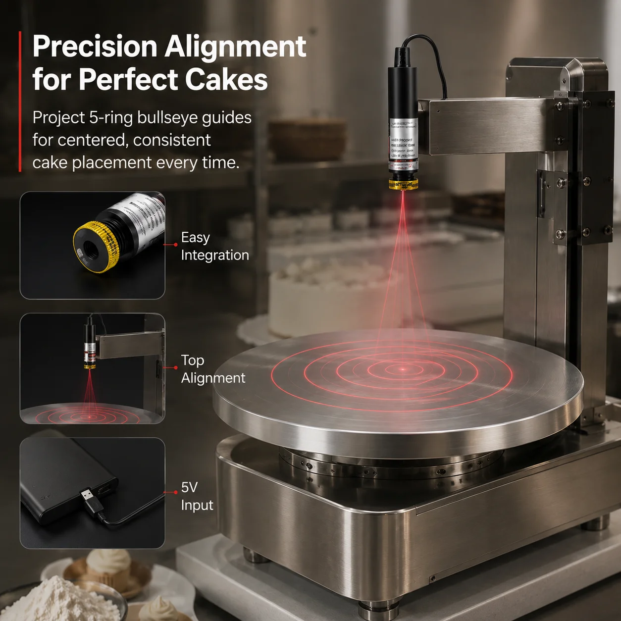 For Cake Smoother Alignment Machine 650nm 100mW Red Bullseye Laser Module 5 Ring Concentric Circle Pattern Projector